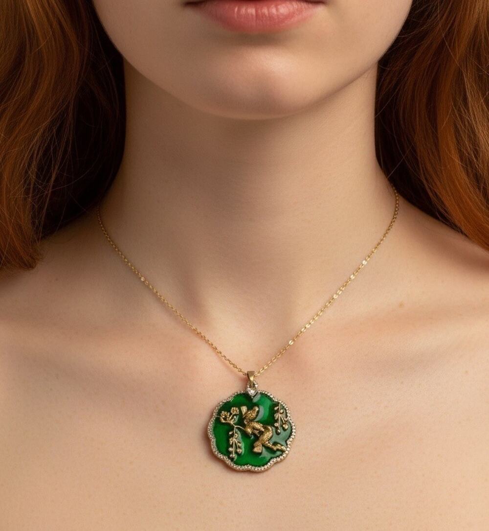 Medieval Bird Flower Necklace Palace Museum Gold Court Heart CZ Art VTG Antique